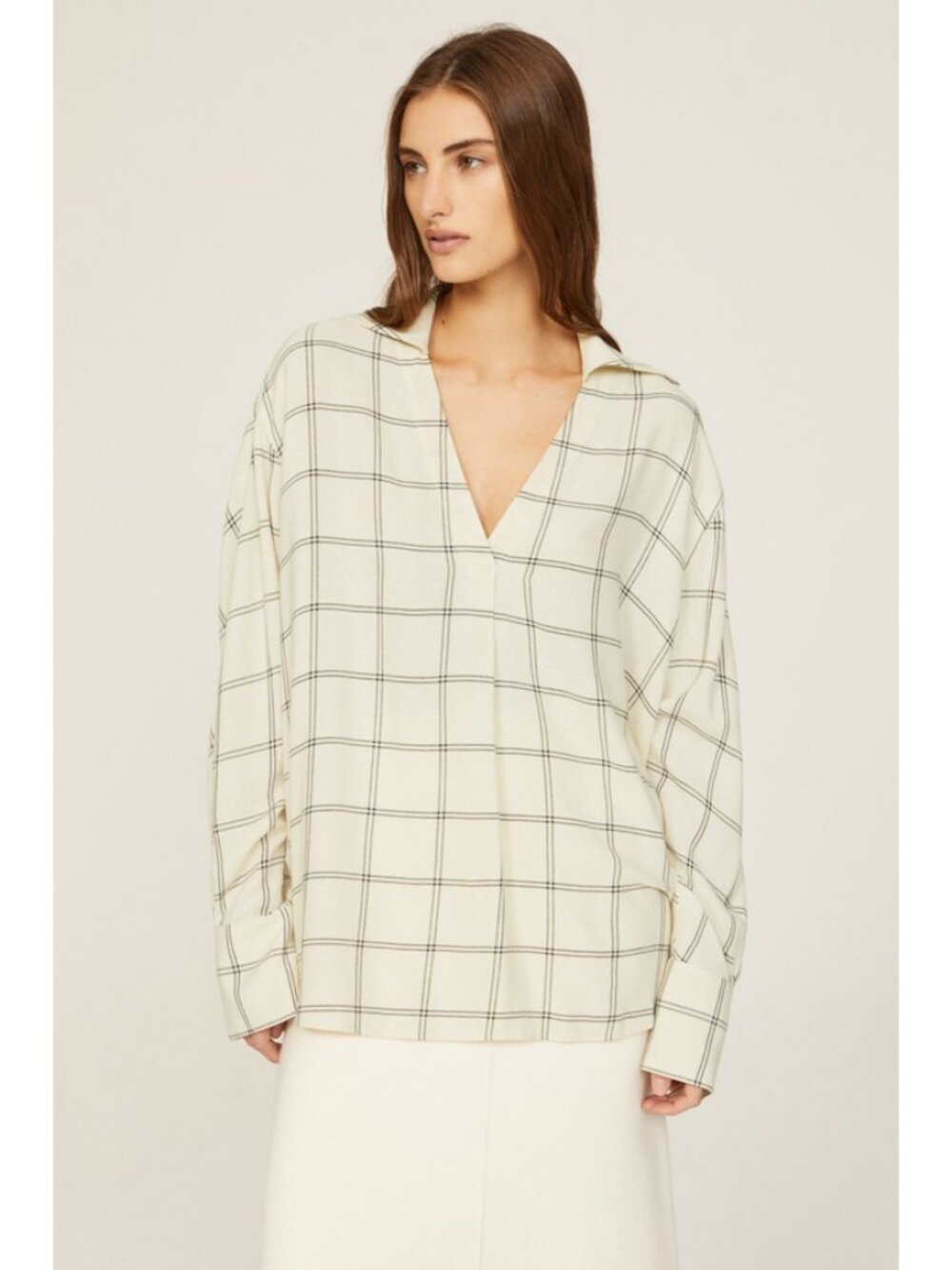 Vince Sz. L Pale Oat Wool Blend Long Sleeve V-Neck Blouse